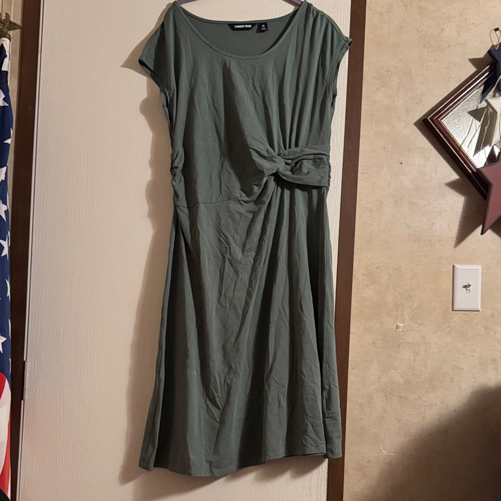 Lands' End Olive Midi Dress with Waist Knot
